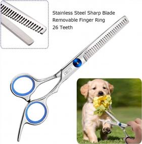 img 1 attached to Elfirly Pet Grooming Scissors - 2 Pack Set With Safety Round Tip For Dogs And Cats - Straight And Thinning Shears With Grooming Comb Included