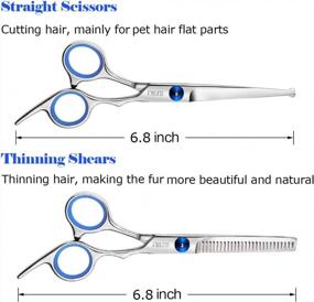 img 3 attached to Elfirly Pet Grooming Scissors - 2 Pack Set With Safety Round Tip For Dogs And Cats - Straight And Thinning Shears With Grooming Comb Included