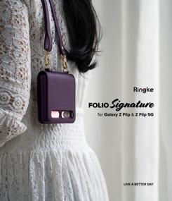 img 3 attached to Genuine Leather Crossbody Case For Galaxy Z Flip 5G - Ringke Folio Signature Designed Purple