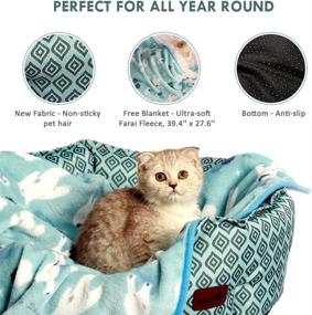 img 1 attached to 🐱 Non-Sticky Hair Cat Bed and Dog Beds for Small Dogs - Easy Clean, Includes Free Soft Flannel Blanket - Suitable for Indoor Cats and Puppies - Non-Slip Bottom - Cozy Teddy Design for Winter and Summer Sleeping - Pet Furniture