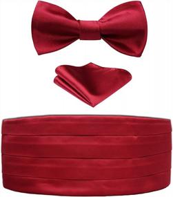 img 4 attached to Burgundy Satin Cummerbund, Self Bowtie, And Pocket Square Set For Men - Pure Burgundy, Size One