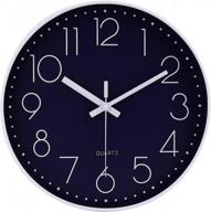 12 inch silent non-ticking battery operated quartz round wall clock navy blue color modern decor home office bedroom classroom jomparis logo
