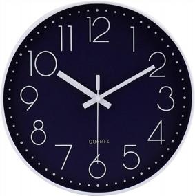 img 4 attached to 12-дюймовые бесшумные не тикающие кварцевые круглые настенные часы с батарейным питанием темно-синего цвета, современный декор, домашний офис, спальня, классная комната Jomparis