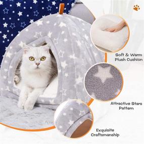 img 2 attached to PEOPLE&amp;PETS Pet Soft Tent Cave Bed for Cats and Small Dogs, 2 in 1 Foldable Triangle Cat Bed Hut Tent House with Detachable Cushion, Stars Pattern