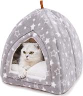 people&amp;pets pet soft tent cave bed for cats and small dogs, 2 in 1 foldable triangle cat bed hut tent house with detachable cushion, stars pattern logo