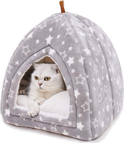 img 4 attached to PEOPLE&amp;PETS Pet Soft Tent Cave Bed for Cats and Small Dogs, 2 in 1 Foldable Triangle Cat Bed Hut Tent House with Detachable Cushion, Stars Pattern