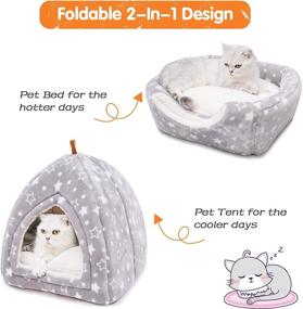 img 3 attached to PEOPLE&amp;PETS Pet Soft Tent Cave Bed for Cats and Small Dogs, 2 in 1 Foldable Triangle Cat Bed Hut Tent House with Detachable Cushion, Stars Pattern