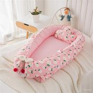 portable co-sleeping baby bed - 100% breathable cotton baby lounger, bassinet mattress, and travel crib - newborn infant bed in pink flowers logo