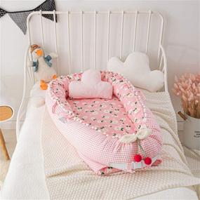 img 2 attached to Portable Co-Sleeping Baby Bed - 100% Breathable Cotton Baby Lounger, Bassinet Mattress, and Travel Crib - Newborn Infant Bed in Pink Flowers