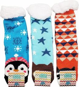 img 1 attached to 🧦 Women's Non-Skid Fluffy Thermal Sherpa Slipper Socks - Pack of 3 Pairs, Ultra Soft for Christmas Winter