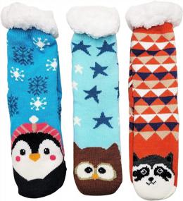 img 4 attached to 🧦 Women's Non-Skid Fluffy Thermal Sherpa Slipper Socks - Pack of 3 Pairs, Ultra Soft for Christmas Winter