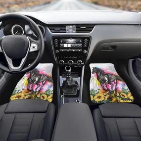 img 3 attached to 🌻 Watercolor Sunflower Horse Car Interior Accessories: Decorative Front & Rear Full Set Rubber Floor Mat Car Mats Carpet Universal Fit for Most Cars Vehicles by Youngerbaby