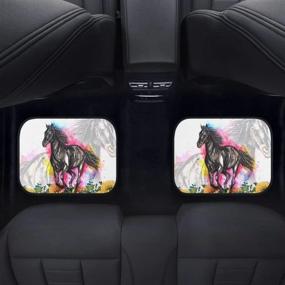 img 2 attached to 🌻 Watercolor Sunflower Horse Car Interior Accessories: Decorative Front & Rear Full Set Rubber Floor Mat Car Mats Carpet Universal Fit for Most Cars Vehicles by Youngerbaby