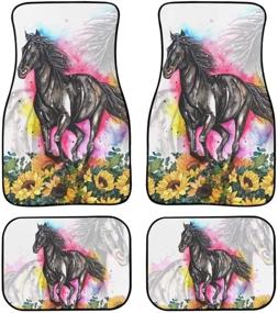 img 4 attached to 🌻 Watercolor Sunflower Horse Car Interior Accessories: Decorative Front & Rear Full Set Rubber Floor Mat Car Mats Carpet Universal Fit for Most Cars Vehicles by Youngerbaby