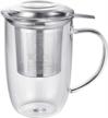 enindel 3020.04 glass tea mug with infuser and lid, tea cup, clear, 18 oz, gm004 logo