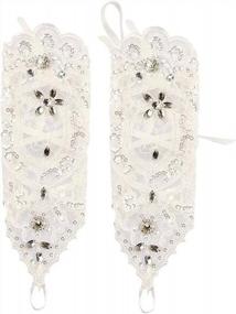 img 3 attached to Sparkling Elegance: MisShow Fingerless Lace Rhinestone Gloves For Wedding Party