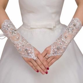img 4 attached to Sparkling Elegance: MisShow Fingerless Lace Rhinestone Gloves For Wedding Party