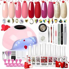 img 4 attached to Gel Nail Polish Kit With U V Light Starter Kit Fall Color Glitter And Matte Top And Base Coat Nail Rhinestones Professional Gel Manicure Kit Valentines Day Gifts For Her DIY