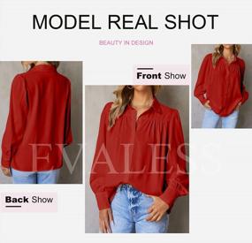 img 2 attached to Women'S Casual Long Sleeve Blouses Tops: EVALESS V Neck Button Down Shirts Solid Color Blouse Top