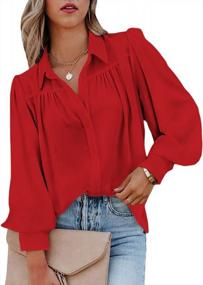img 4 attached to Women'S Casual Long Sleeve Blouses Tops: EVALESS V Neck Button Down Shirts Solid Color Blouse Top