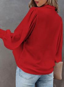 img 3 attached to Women'S Casual Long Sleeve Blouses Tops: EVALESS V Neck Button Down Shirts Solid Color Blouse Top