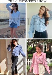 img 1 attached to Women'S Casual Long Sleeve Blouses Tops: EVALESS V Neck Button Down Shirts Solid Color Blouse Top