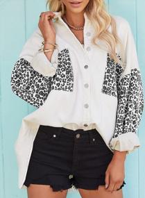 img 2 attached to Women'S Long Sleeve Colorblock Contrast Leopard Denim Jacket - Size Large - White