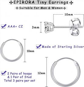 img 3 attached to Hypoallergenic Small Hoop Cartilage Earrings With 3Mm CZ Ball Studs For Women And Men - Set Of 3 Pairs And 10Mm/12Mm Hoops In Sterling Silver