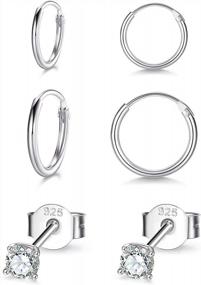 img 4 attached to Hypoallergenic Small Hoop Cartilage Earrings With 3Mm CZ Ball Studs For Women And Men - Set Of 3 Pairs And 10Mm/12Mm Hoops In Sterling Silver