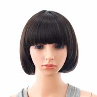 10 inch short straight bob wig with bangs: synthetic colorful cosplay daily party flapper wig for women & kids - black brown logo