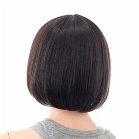 img 2 attached to 10 Inch Short Straight Bob Wig With Bangs: Synthetic Colorful Cosplay Daily Party Flapper Wig For Women & Kids - Black Brown