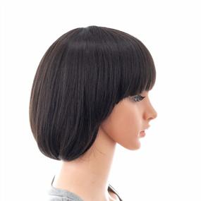 img 3 attached to 10 Inch Short Straight Bob Wig With Bangs: Synthetic Colorful Cosplay Daily Party Flapper Wig For Women & Kids - Black Brown