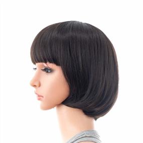 img 1 attached to 10 Inch Short Straight Bob Wig With Bangs: Synthetic Colorful Cosplay Daily Party Flapper Wig For Women & Kids - Black Brown