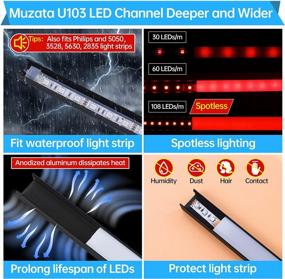 img 2 attached to Muzata 10Pack 3.3FT/1M Black LED Channel System Spotless U Shape With Frosted Milky White Diffuser Cover 18X13 Mm Wide Aluminum Profile Track For Waterproof LED Strip, U103 1M BW, LN1 LU2 LP1