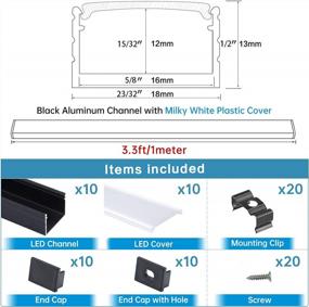 img 3 attached to Muzata 10Pack 3.3FT/1M Black LED Channel System Spotless U Shape With Frosted Milky White Diffuser Cover 18X13 Mm Wide Aluminum Profile Track For Waterproof LED Strip, U103 1M BW, LN1 LU2 LP1