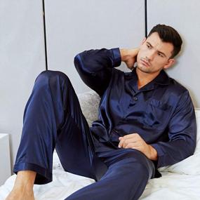 img 1 attached to Lonxu Pajamas Set Mens Silk Satin Pajamas Long Sleeve Loungewear Two-Piece Sleepwear Button-Down Pj Set S-XXXXL