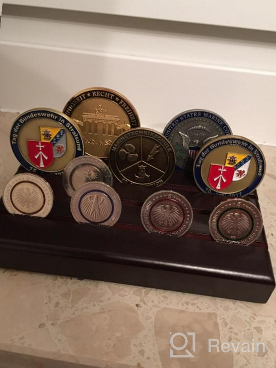 img 1 attached to 🪙 Premium Wood Stand Coin Holder: Display 12-16 Coins - US Army Military Collectible Challenge Coin Case review by Brian Nelson