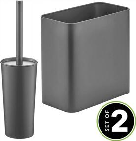 img 3 attached to MDesign Steel/Plastic Toilet Bowl Brush/Holder And Rectangular 2.2 Gallon Garbage Can Combo Set For Bathroom; Holds Trash, Recycling, Deep Cleaning, Mirri Collection - Set Of 2 - Graphite Gray