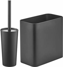 img 4 attached to MDesign Steel/Plastic Toilet Bowl Brush/Holder And Rectangular 2.2 Gallon Garbage Can Combo Set For Bathroom; Holds Trash, Recycling, Deep Cleaning, Mirri Collection - Set Of 2 - Graphite Gray