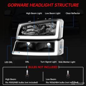 img 3 attached to Сборка фар GORWARE, совместимая с 2003 2004 2005 2006 2007 Silverado 3D LED DRL Налобный фонарь Замена бампера с черным корпусом Прозрачная линза и отражатель