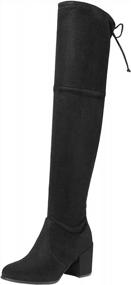 img 4 attached to Women'S Black Over The Knee Chunky Heel Boots Size 7.5 M US By TOETOS Prade-High