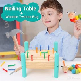 img 3 attached to 🔨 Colorful Interactive Wood Nails Pounding Hammer Kit: Fun Rainbow Bench Toy for Kids' Interactive Nailing Table Activity