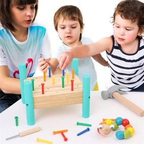 img 1 attached to 🔨 Colorful Interactive Wood Nails Pounding Hammer Kit: Fun Rainbow Bench Toy for Kids' Interactive Nailing Table Activity