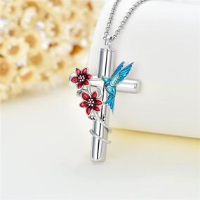 img 2 attached to 🦋 Flpruy 925 Sterling Silver Cross Urn Necklace for Ashes – Beautiful Cremation Jewelry for Women, Men, and Pets: Butterfly, Dragonfly, Bee, Hummingbird, Ladybug, Sunflower, Paw Print, Life of Tree Designs