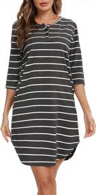 img 4 attached to Stay Comfortable And Stylish At Night With Vlazom Women'S Soft Cotton Stripe Nightgowns