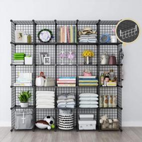 img 3 attached to 25 Cube Black Metal Wire Closet Wardrobe Room Organization Armoire Pantry Cabinet Book Shelf Organizer Rack Multi-Function Cubby Shelving Unit - YOZO Storage