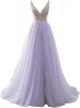sexy beaded v-neck tulle evening prom dress with open back and high-leg split - perfect for special occasions logo