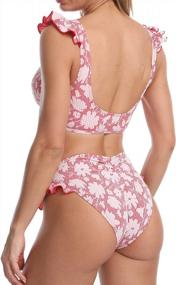 img 3 attached to PHIBEE Retro Two Piece Swimsuit For Women: Mid-Waisted With Ruffled Print Design