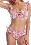 phibee retro two piece swimsuit for women: mid-waisted with ruffled print design logo