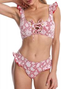 img 4 attached to PHIBEE Retro Two Piece Swimsuit For Women: Mid-Waisted With Ruffled Print Design